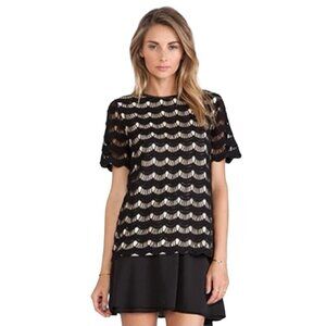 Kate Spade New York Black & Gold Crochet Scallop Top, Size 6